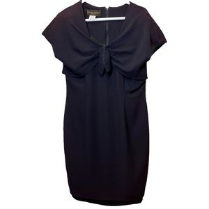 Donna Ricco Dress Sz 10 Vintage Black Tie Front Shoulder Pads Sheath